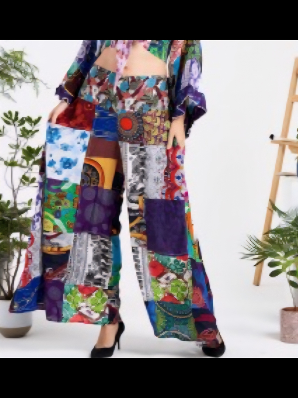 Bohemian Patchwork Wide-Leg Pants - Multicolor